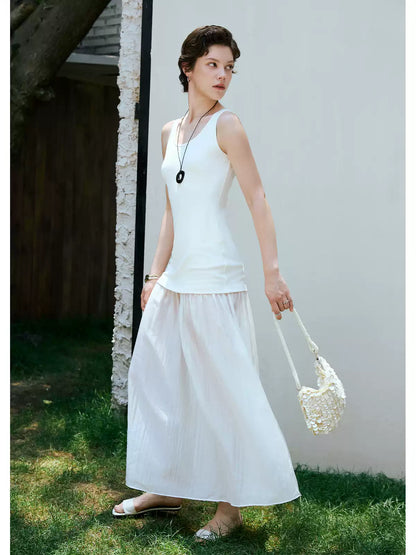 U-Neck Mesh Panel A-Line Slip Dress