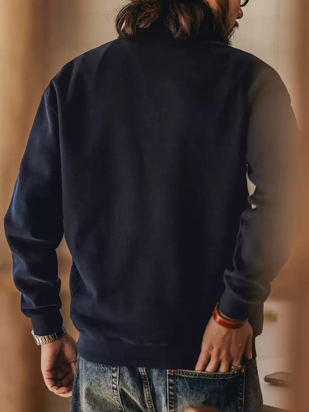 Men's Loose Half-Zip Stand Collar Long Sleeve Sweatshirt