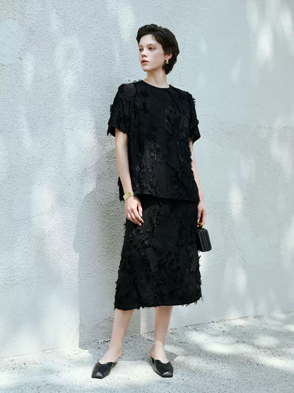3D Floral Silk Short Sleeve Blouse