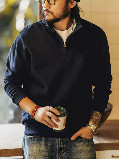 Men's Loose Half-Zip Stand Collar Long Sleeve Sweatshirt