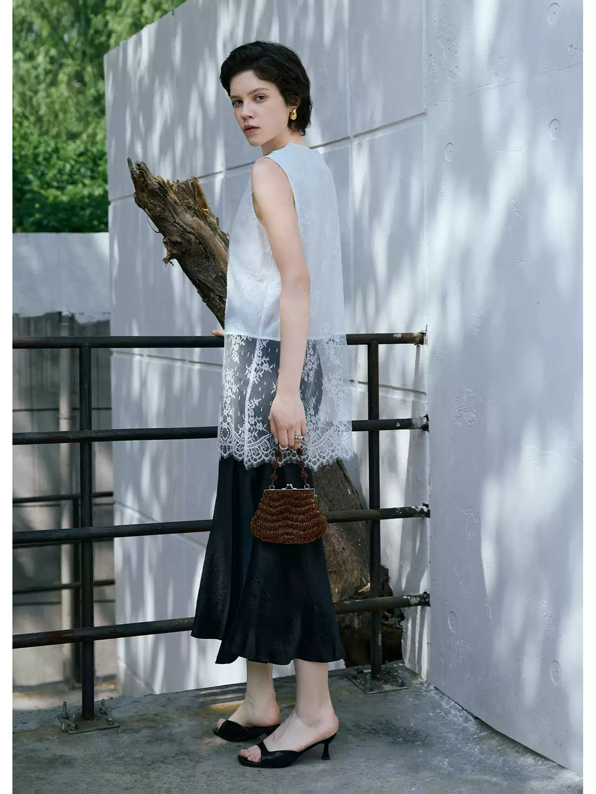 V-Neck Lace Embroidery Acetate Cami