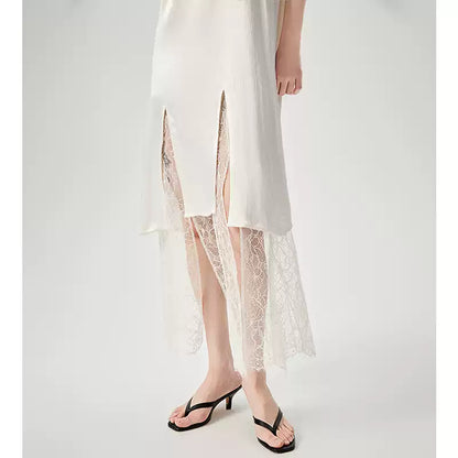 U-Neck Lace Panel H-Line Slip Dress
