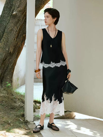 Satin Lace Embroidery V-Neck Acetate Cami
