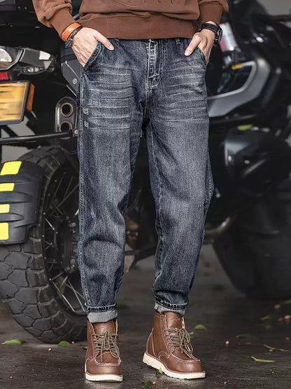Men's Loose Straight Leg 100% Cotton Vintage Wash Jeans