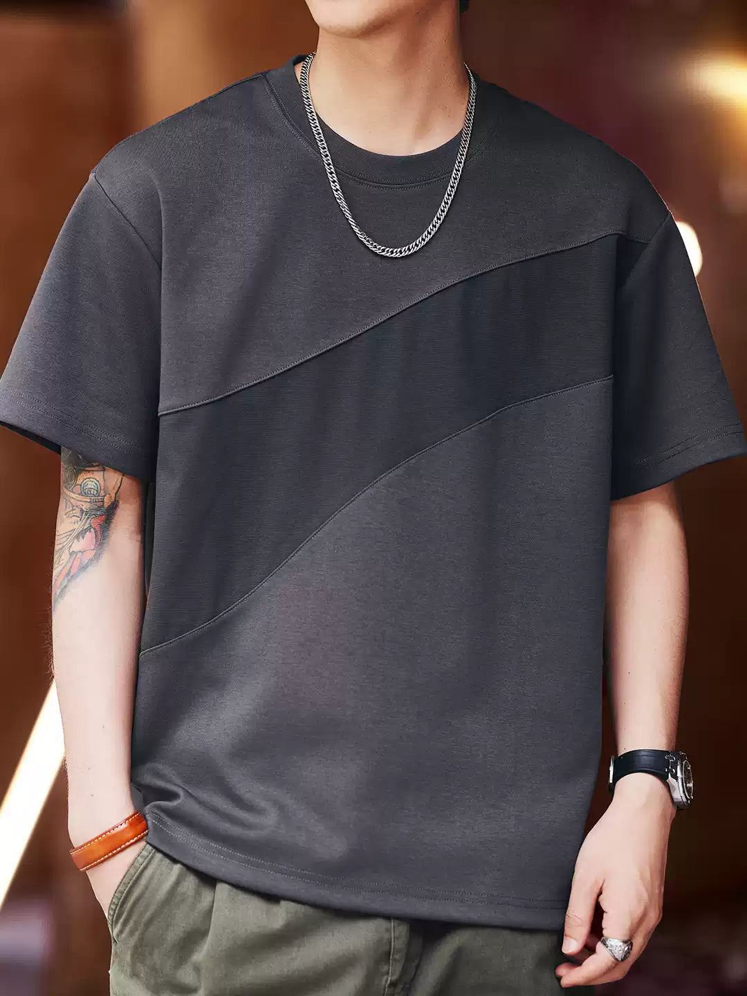 Men's Crew Neck Loose Drop Shoulder Short Sleeve T-Shirt