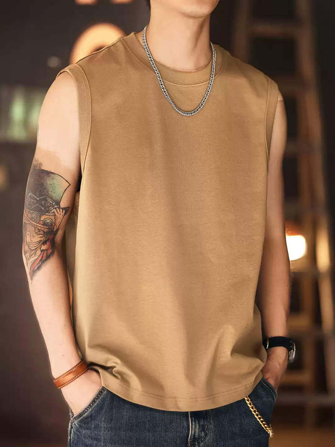 Men's Loose 100% Cotton Crew Neck Tank Top