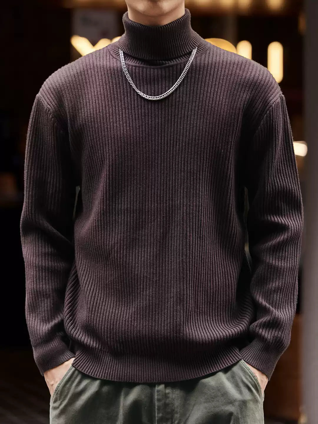 Men's Loose Turtleneck Warm Long Sleeve Knit Sweater