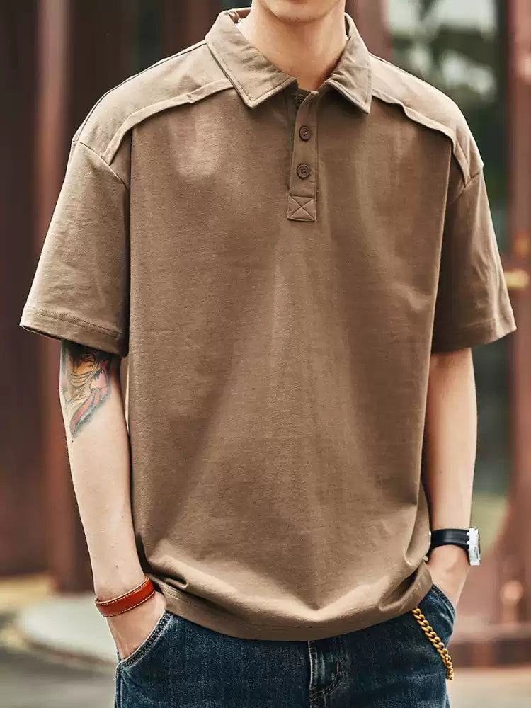 Men's Loose Collared Drop Shoulder Cotton Polo Shirt