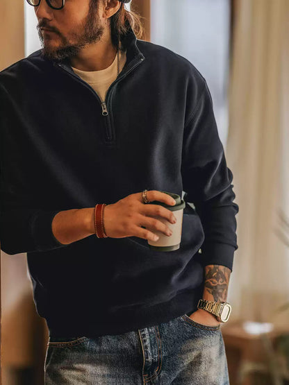 Men's Loose Half-Zip Stand Collar Long Sleeve Sweatshirt