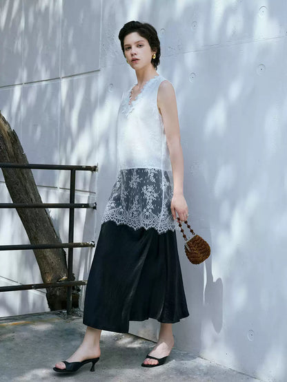 V-Neck Lace Embroidery Acetate Cami