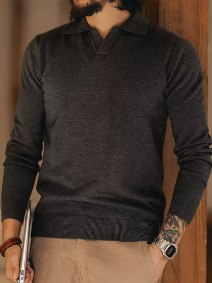 Men's Loose Notch Collar Long Sleeve Knit Sweater