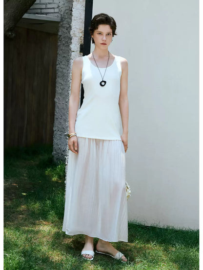 U-Neck Mesh Panel A-Line Slip Dress