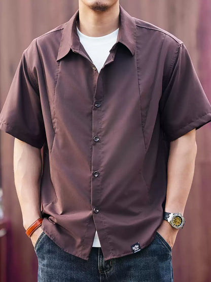 Men's Loose Modal Blend Collared Short Sleeve Shirt