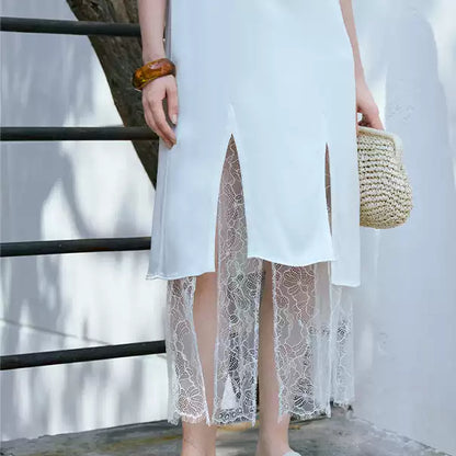 U-Neck Lace Panel H-Line Slip Dress