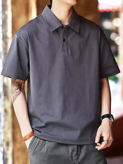 Men's Loose Collared Drop Shoulder Short Sleeve Polo Shirt