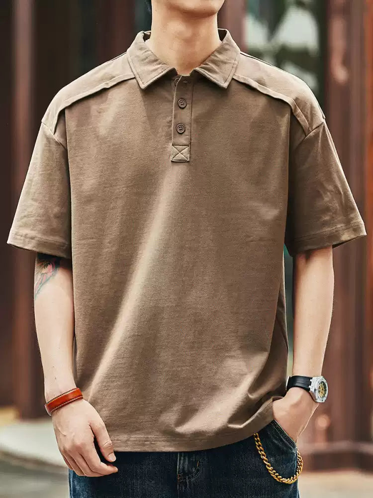 Men's Loose Collared Drop Shoulder Cotton Polo Shirt