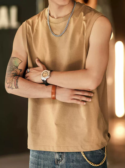 Men's Loose 100% Cotton Crew Neck Tank Top