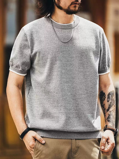Men's Loose Color Block Crew Neck Short Sleeve T-Shirt