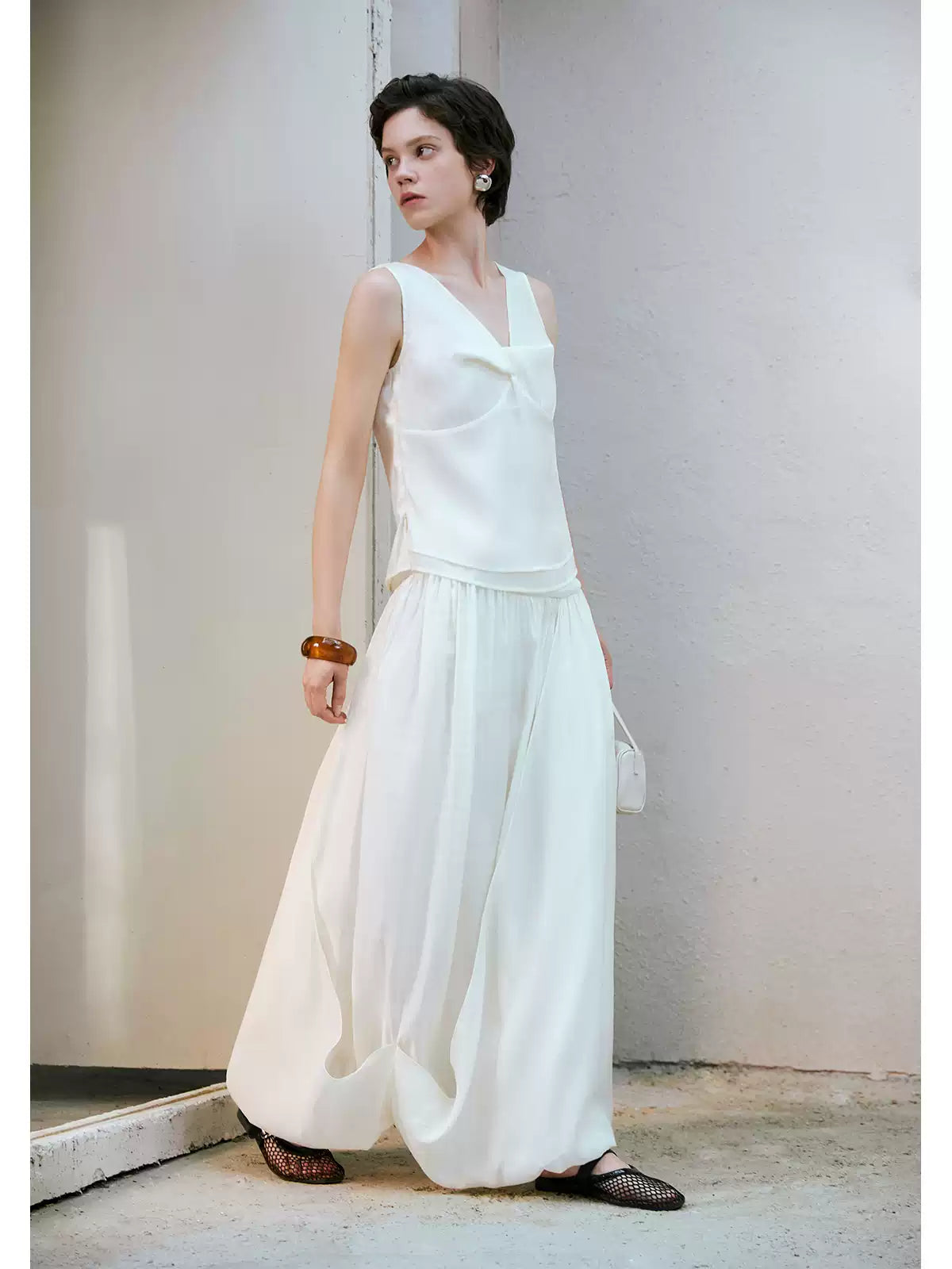 Solid Silk Tencel V-Neck Cami Top