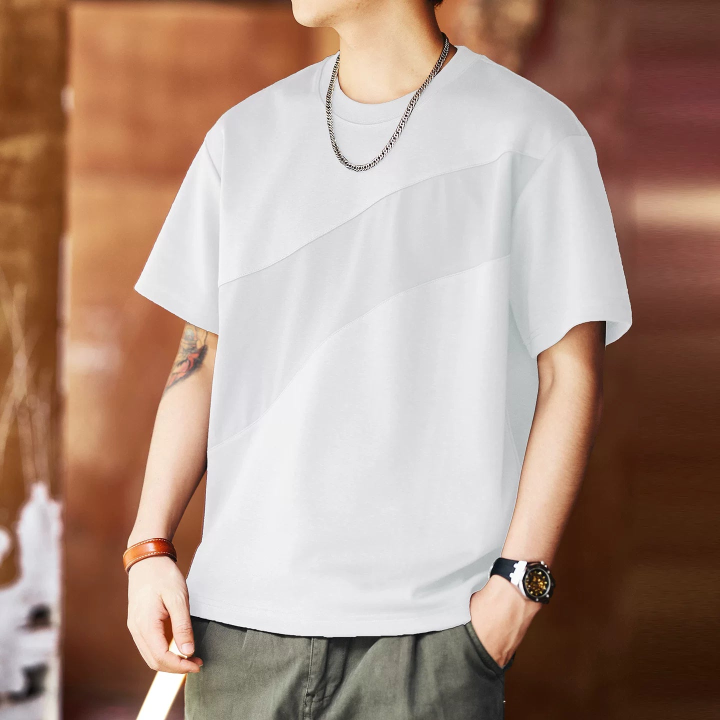 Men's Crew Neck Loose Drop Shoulder Short Sleeve T-Shirt