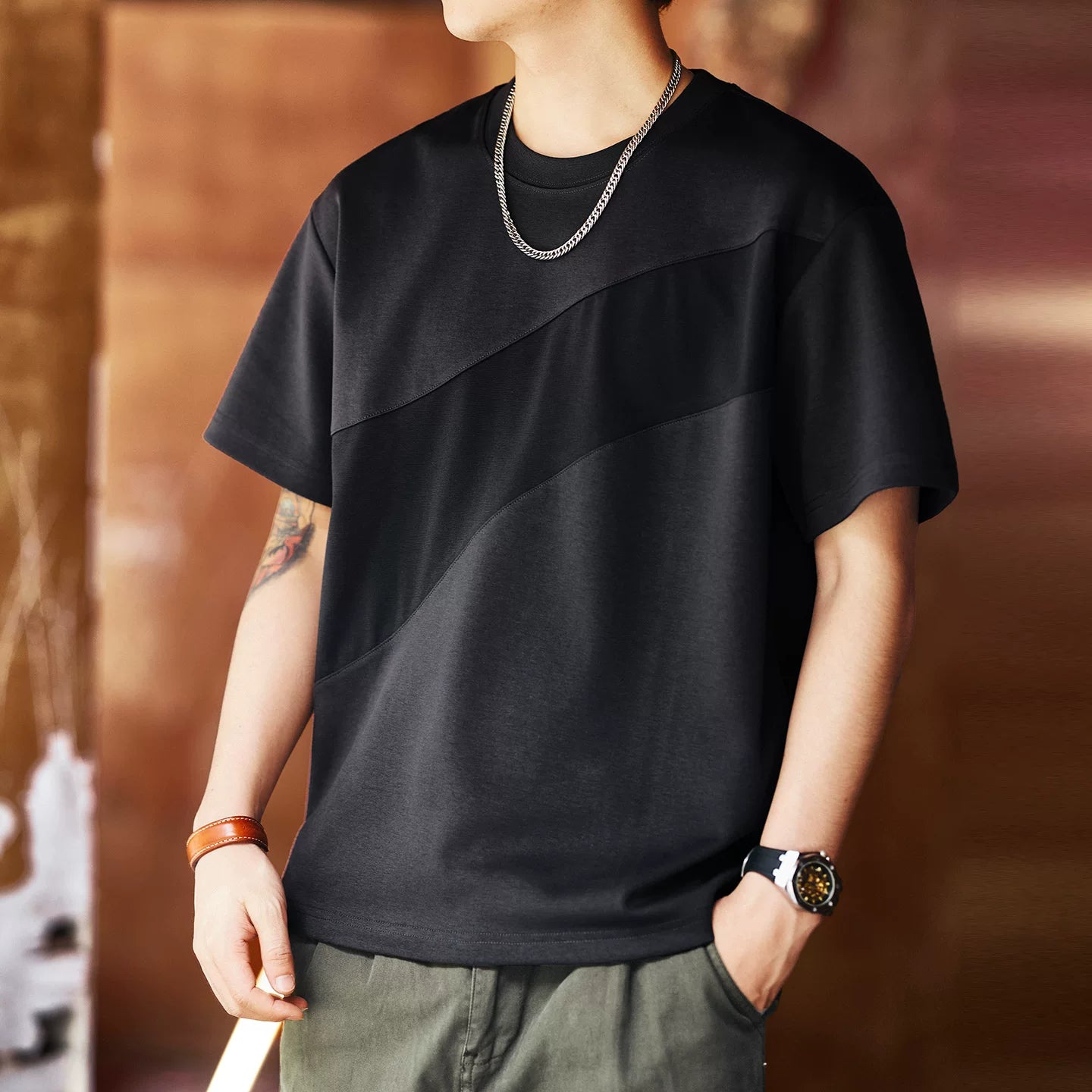 Men's Crew Neck Loose Drop Shoulder Short Sleeve T-Shirt